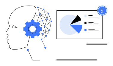 Veri görselleştirme grafiğine bağlı sinirsel ağ ve dişli mekanizması olan yapay zeka, teknoloji, yenilik, veri analizi, otomasyon, makine öğrenme, finansal büyüme ve gelecekçi