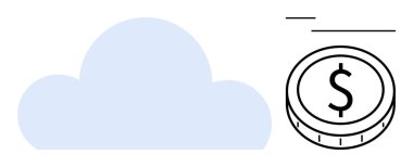 Dolar işaretli bulut şekli ve madeni para bulut depolama, çevrimiçi işlemler ve finansal teknoloji temaları vurgulanıyor. Bulut hesaplama, fintech, tasarruflar, yatırımlar, yenilik ve dijital için ideal