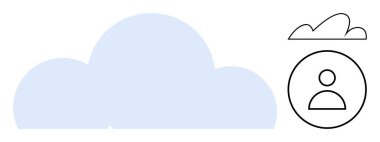 Geniş mavi bulut, kullanıcı avatarının yanında bulut, dijital depolama, bağlantı ve kullanıcı erişimini görselleştiriyor. Teknoloji, ağ oluşturma, veri yönetimi, bulut hesaplama ve uzak çalışma için ideal