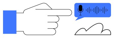 Mikrofonu ve ses dalgasını işaret ederek konuşma balonunda, ses girdisini ya da yapay zeka etkileşimini sembolize eder. Teknoloji için ideal, yapay zeka, akıllı cihazlar, sohbet robotları, uygulamalar, iletişim yenilikleri. Düz basit