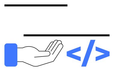 Açık el HTML kod parantezleri yanında dijital işbirliği, açık kaynak proje paylaşımı, web geliştirme, yardım, kodlama eğitimi, yenilik, takım çalışması, düz metafor taşır