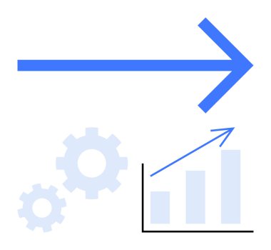 Mavi ok ve yukarı doğru grafik, çarklar tarafından desteklenen büyüme, gelişme ve ilerlemeyi sembolize eder. İş için ideal, takım çalışması, geliştirme, strateji üretkenliği yenilik başarısı. Düz basit