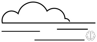 Beyin hatlarına sahip soyut bulut teknoloji, depolama, yenilik, fikirler ve işleme öneriyor. Teknoloji, yapay zeka, yaratıcılık iletişimi veri analizi için ideal minimum tasarım. Düz basit metafor