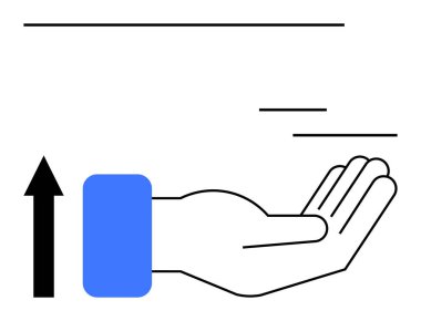 Yukarı doğru okla uzanan el, büyüme, destek ya da vermeyi öneriyor. Fırsat, başarı, ilerleme, yardım, yardım, kaynak paylaşımı motivasyonu için ideal. Temiz düz basit metafor