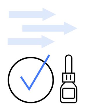 Çemberdeki işaretler, hareketi ya da ilerlemeyi sembolize eden mavi oklar ve düşürücü şişe. Doğrulama, hız, sağlık, tıbbi bakım ve başarı için ideal iş akışı. Düz basit metafor