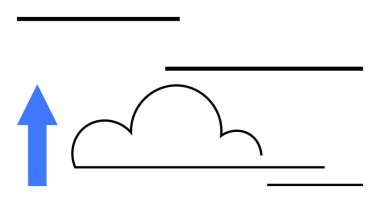 Mavi ok bulutun yanındaki siyah yatay çizgileri gösteriyor. Dinamikleri, yönü ya da yenilikleri simgeliyor. Büyüme, bulut hesaplama, ilerleme, başarı, veri transferi, soyut yükleme için ideal
