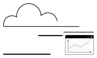 Yükselen bir grafiği gösteren veri analiz penceresine bağlı bir bulut çizgisi. Teknoloji, veri depolama, bulut hesaplama, büyüme, yenilik, analitik, dijital dönüşüm temaları için idealdir. Asgari