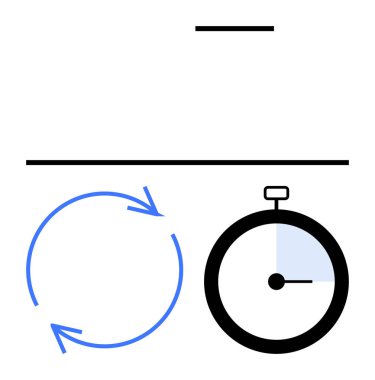 Dönen oklar, kronometreyle eşleşen tekrarları simgeliyor. Zaman yönetimini vurguluyor. Üretkenlik, verimlilik, zaman izleme, döngüsel süreç, iş akışı optimizasyonu, süreler, izleme için ideal