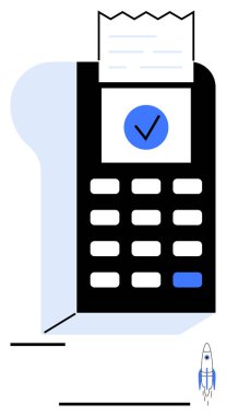 Tuşları, makbuzu ve işaretli ödeme terminali başarılı bir işlem olduğunu gösteriyor. Ödeme işlemleri, finans, e-ticaret, küçük işletme, işlem onayı, banka dairesi için ideal