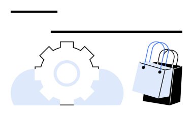 Vites, bulut ve alışveriş torbaları üst üste gelen e-ticaret, otomasyon, perakende satış sistemleri ve dijital hizmetler. Teknoloji, alışveriş, lojistik çözümler pazarlama ekonomisi için ideal