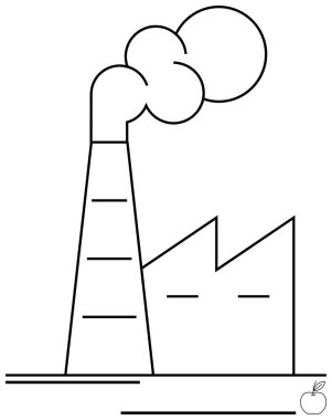 Açılı çatısı olan bir fabrika, uzun baca gökyüzüne duman salıyor. Endüstri, kirlilik, enerji, iklim değişikliği, sera gazları, sürdürülebilirlik üretimi için idealdir. Minimalist düz basit