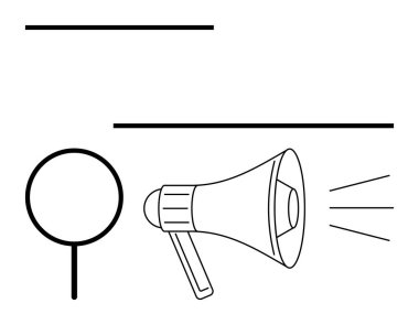 Büyüteç keşif ve analizi sembolize ediyor, megafon yayıyor, promosyon ve iletişimi sembolize ediyor. Pazarlama, duyuru, analiz, arama, keşif için ideal