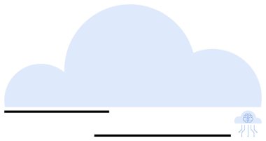 Büyük bulut şekli açık mavi, sinirsel şebeke deseni minyatür bulutlarda, iki yatay siyah çizgi ile çevrili. Teknoloji, yapay zeka, veri depolama, bulut hesaplama, minimalizm, soyut