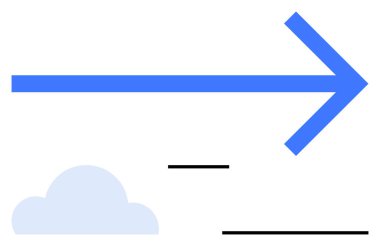 Mavi ok sağda küçük bir bulut ve aşağıdaki çizgileri gösteriyor. İlerlemeyi, hızı, navigasyonu, hedefleri, büyümeyi, stratejiyi ve basitliği temsil ediyor. İş teknolojisi ya da eğitim konuları için ideal. Düz