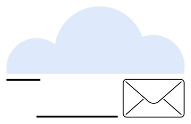 Zarflı bulut, güvenli e-posta depolama ve dijital veri alışverişini tasvir ediyor. Teknoloji, ağ oluşturma, bulut depolama, e-posta yönetimi, iletişim, dijital güvenlik ve yenilik için ideal. Düz