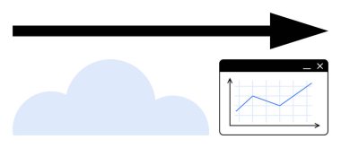 Kara ok, yükselen bir eğilimle bir grafik penceresine bağlı veri akışını gösteriyor. Veri transferi için ideal, analitik, bulut depolama, büyüme, teknoloji, uzaktan erişim yeniliği. Temiz