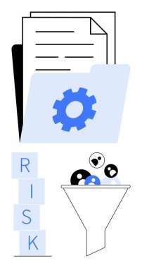 Dosya klasörüne, belgelere, RISK bloklarına, hunideki toplara. Risk değerlendirmesi, veri yönetimi, iş akışı optimizasyonu, süreç analizi, iş stratejisi sorunu soyut çizgi çözme için ideal