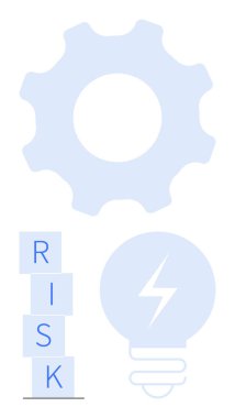 Süreç optimizasyonu için vites, yenilik için cıvatalı ampul, zorluklar için RISK 'i heceleyen engeller. Strateji, yenilik, risk yönetimi, sorun çözme, analitik ve takım çalışması için ideal