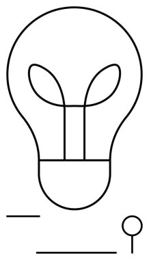 Bir ampulün soyut çizgisi temiz çizgiler ve dairelerle iç içe geçer, fikirleri, yenilikleri ve çözümleri sembolize eder. Yaratıcılık, enerji, hayal gücü, teknoloji, öğrenme stratejisi için ideal