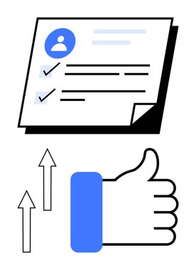Kontrol listeli dijital kullanıcı profili, kontrol işaretleri, yukarı bakan oklar, ve görselleştirme onayı, başarı, ilerleme ve değerlendirme. Verimlilik ve geri bildirim kararları için ideal