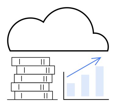 Üst üste dizilmiş sunucu rafları ve veri depolama, bulut çözümleri ve büyüme analizlerini temsil eden yukarı doğru çubuk grafiği olan bulut. Teknoloji, yenilik, bilişim, verimlilik, ölçeklenebilirlik ve ilerleme için ideal