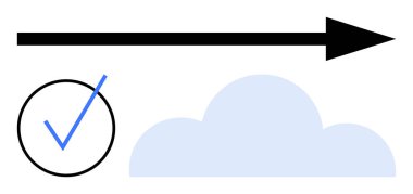 Kara ok bir bulutun üstünde ve bir dairenin içinde mavi işaretli. Üretkenlik, başarı, bulut teknolojisi, ileri hareket, hedefler, tamamlama ve ilerleme için idealdir. Düz basit