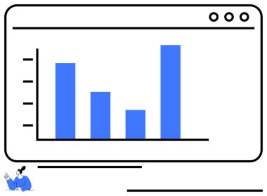 Tarayıcı penceresinde veri analizi, büyüme takibi ve verimlilik raporlarını temsil eden kişinin yazdığı çubuk çizelgesi. İş, analitik, finans, takım çalışması, eğitim araştırması için ideal