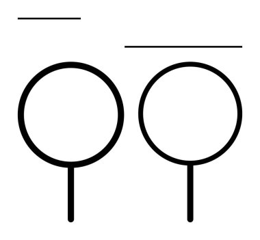 Dikey çizgilere sahip iki dairesel şekil büyüteç oluşturur ve üzerinde yatay çizgiler bulunur. Arama, keşif, keşif, araştırma, minimalizm, odaklanma, vizyon düzlüğü için ideal