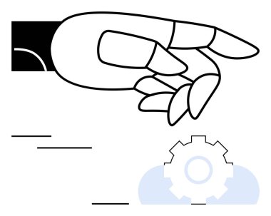 Robotik el, bulut elementinin üstünde bir vitese uzanıyor. Yenilik, yapay zeka ve otomasyonu temsil ediyor. Teknoloji, makine öğrenimi, robot bilimi, yenilik, gelişme, dijital dönüşüm için ideal