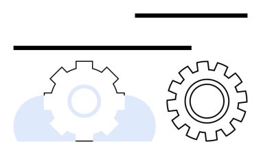Üretkenliği, takım çalışmasını ve operasyonları gösteren yatay çizgilerle birbirine bağlı iki vites sembolü. İş, mühendislik, yenilik, teknoloji, iş akışı, otomasyon süreci için ideal