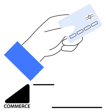 Ödeme eylemini sembolize eden bir kredi kartı tutuyor. Finans, e-ticaret, güvenlik, alışveriş, nakitsiz işlemler, bankacılık, tüketici davranışları için idealdir. Düz basit metafor