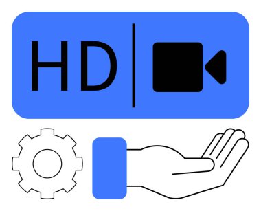 Akış kalitesini, kişiselleştirmeyi ve desteği temsil eden bir vites ve açık elle HD video simgesi eşleştirildi. Teknoloji, video üretimi, yayın, müşteri hizmetleri, sorun giderme için ideal
