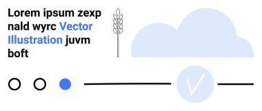 Açık mavi bulut, buğday sapı ve işaret gibi soyut elementler. Alttaki daireler birbirine bağlı satırlar ve yer tutucu metinlerle. Tarım, teknoloji, veri görselleştirme için ideal