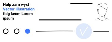 Yatay çizgiler, daireler ve mavi işaretli şahıs profili. Dijital kimlik, doğrulama, kullanıcı profili, giriş sayfası, hesap oluşturma, çevrimiçi kimlik denetimi için ideal