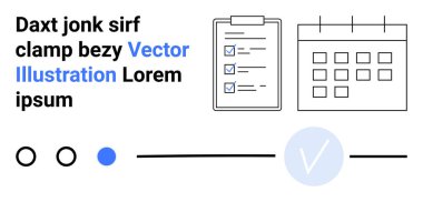 Kontrol listesi, takvim, ilerleme göstergeleri ve yer tutucu metin içeren pano. Proje yönetimi, verimlilik, programlama, görev tamamlama organizasyonu planlaması için ideal. İniş sayfası