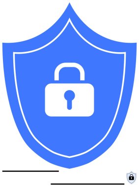 Mavi kalkan ve beyaz asma kilit siber güvenliği, korumayı ve güvenliği temsil ediyor. Veri koruması için ideal, kişisel güvenlik, çevrimiçi mahremiyet, antivirüs yazılımı, şifreleme sigortası güveni. Düz basit