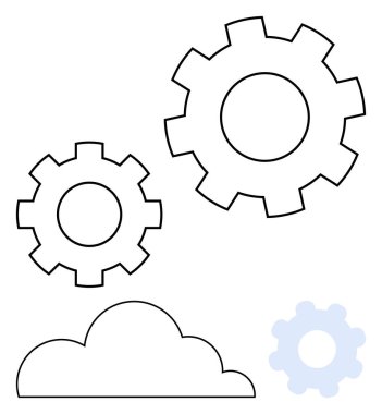 Birbirine bağlı vitesler ve bulut elementleri işbirliğini, teknolojiyi ve süreç verimliliğini temsil ediyor. Otomasyon, takım çalışması, yenilik, bulut hesaplama, sistem entegrasyonu, geliştirme için ideal