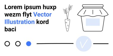 Havuç çizimli kalın yazı tipleri, kumaş kapaklı kavanoz, daireler, çizgi ve işaret. Markalaşma, ambalaj tasarımı, organik gıda, tipografi minimalist sanat pazarlaması için ideal