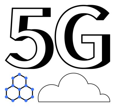Geometrik bağlantılı düğümler ve bulut simgesine sahip 5G metni ileri bağlantı, veri ağı, teknoloji entegrasyonu ve gerçek zamanlı paylaşımı göstermektedir. İletişim için ideal, yenilik, IOT