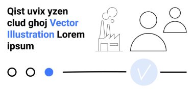 Fabrika simgesi, kullanıcı simgeleri, metin blokları, işaret ve dairesel şekilli soyut tasarım. Teknoloji, iş büyümesi, analitik, kullanıcı yönetimi görselleştirme süreci için ideal