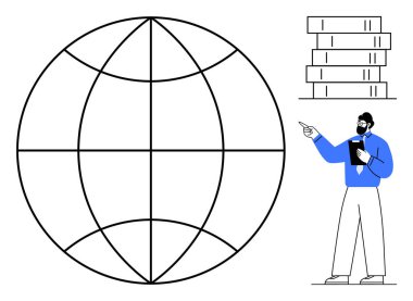 Yönetici, yakın zamanda uluslararası işletmeleri, eğitimi, eğitimi, öğrenmeyi, bilgi paylaşımını, araştırmayı, takım çalışmasını ve küresel stratejiyi temsil eden bir yığın kitapla küresel bir şebekeye işaret ediyor.