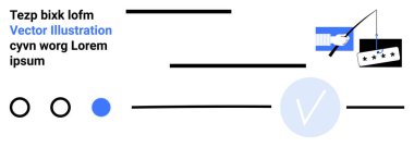 Metin bloğu, beş yıldızlı eleştiriler çeken el mıknatısı, üç seçim çemberi, bir tane doldurulmuş, soyut mavi işaret simgesi. SEO, dijital pazarlama, müşteri geribildirimi, kullanıcı reytingleri için ideal