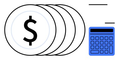 Üzerinde dolar işareti olan bozuk paralar mavi hesap makinesinin yanında, maliyet kontrolü, bütçe ve kârı vurguluyor. Finans, muhasebe, iş stratejisi, tasarruf, yatırım giderleri için ideal