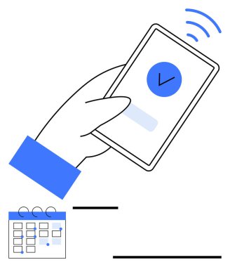 Takvimin yanında işaretli bir akıllı telefon var. Üretkenlik, görev yönetimi, programlama, organizasyon, etkinlik planlaması, hatırlatıcılar, iletişim için ideal. Düz basit