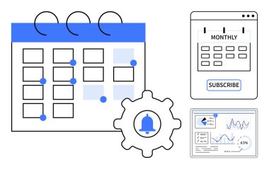 İşaretli olaylar takvimi, uyarı zili, abonelik penceresi ve veri analiz paneli ile donanım. Planlama, organizasyon, iş, zaman yönetimi, iş akışı otomasyonu için ideal