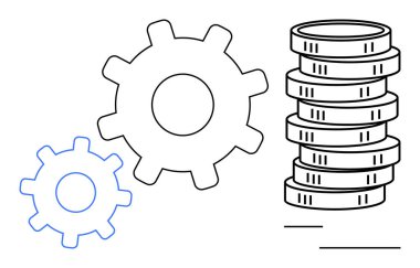 Bir yığın madeni paranın yanında birbirine kenetlenmiş iki vites, işbirliğini, verimliliği ve zenginliği sembolize ediyor. İş, finans, yatırım, ekonomi yenilikçiliği takım çalışması için ideal. Düz basit