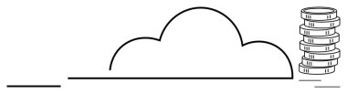 Madeni büyümeyi, tasarrufu ve dijital fırsatları simgeleyen madeni para yığınına bağlı bir bulut. Ticari yenilik, bulut hesaplama, tasarruf, yatırım, teknoloji eğilimleri, mali
