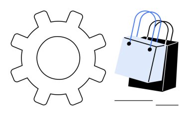 Tekerlek ve alışveriş çantaları teknoloji ve perakendenin birleşiminin altını çiziyor. E-ticaret için ideal, perakende, yenilik, alışveriş deneyimi, otomasyon, dijital pazarlama, satış teknolojisi