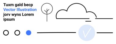 İnce siyah çizgiler bir bulut, ağaç, üç daire ve çeşitli çizgi elementleri oluşturur. Metin tutucular hazır. Web sitesi başlıkları, grafikler, bilgi grafikleri, sunumlar, markalaşma şablonları için ideal