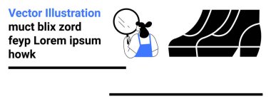 Önlük giyen bir kadın yakınlarda bir çift ayakkabı sergilenirken büyüteçle objeyi inceliyor. Denetleme, kalite kontrol, ayakkabı endüstrisi, perakende, ekommerce, dikkat